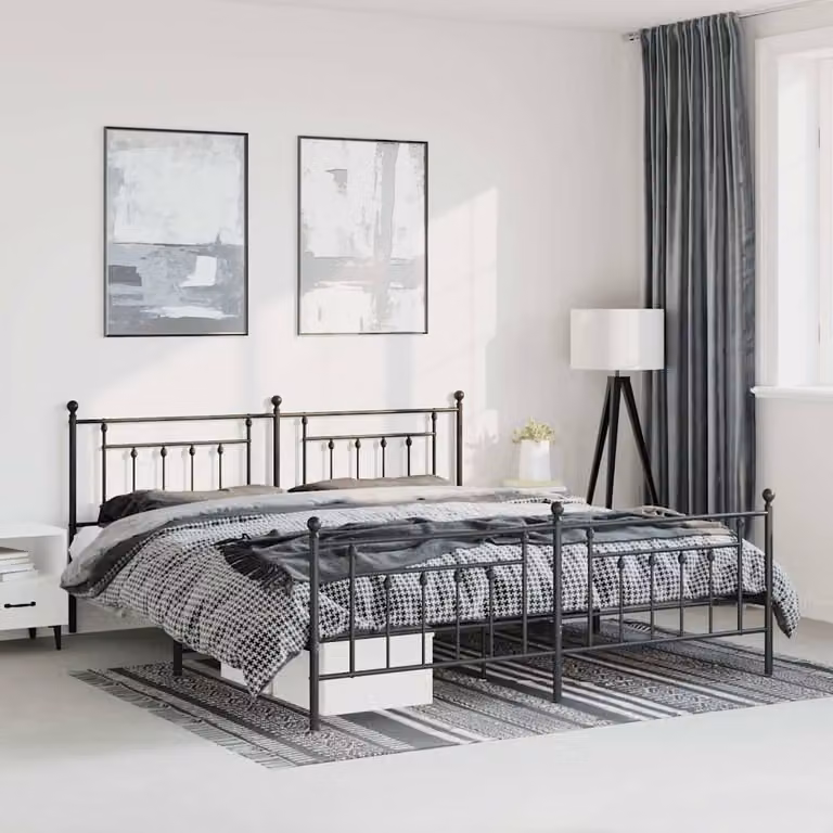 vidaXL Giroletto con Testiera e Pediera in Metallo Nero L: 198 cm, P: 207 cm, H: 97 cm