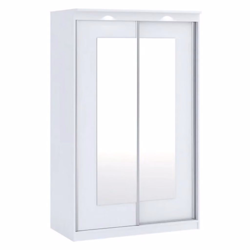 Armadio moderno DMORA per camera da letto con ante scorrevoli in vetro, illuminazione LED integrata e specchio, Bianco e Trasparente, L: 120 cm, H: 195 cm – 2