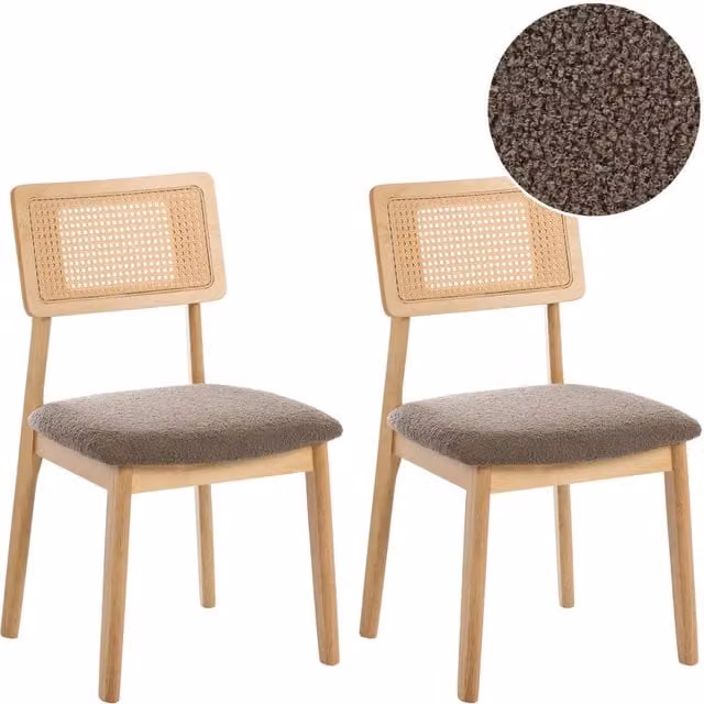 Set di 2 Sedie da Pranzo Tortora con Seduta Imbottita in Tessuto Bouclé e Struttura in Legno Embar