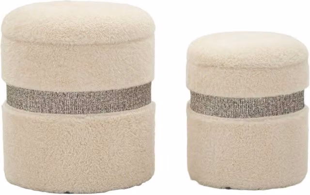 Set di 2 Pouf con Contenitore Saint-moritz Mauro Ferretti Colore Crema/Beige L/P/H: 40 x 40 x 47 cm e 32 x 38 cm