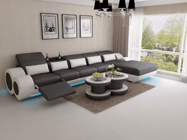 Ledersofa Couch Wohnlandschaft Ecksofa Eck Garnitur Design Modern Sofa mit USB