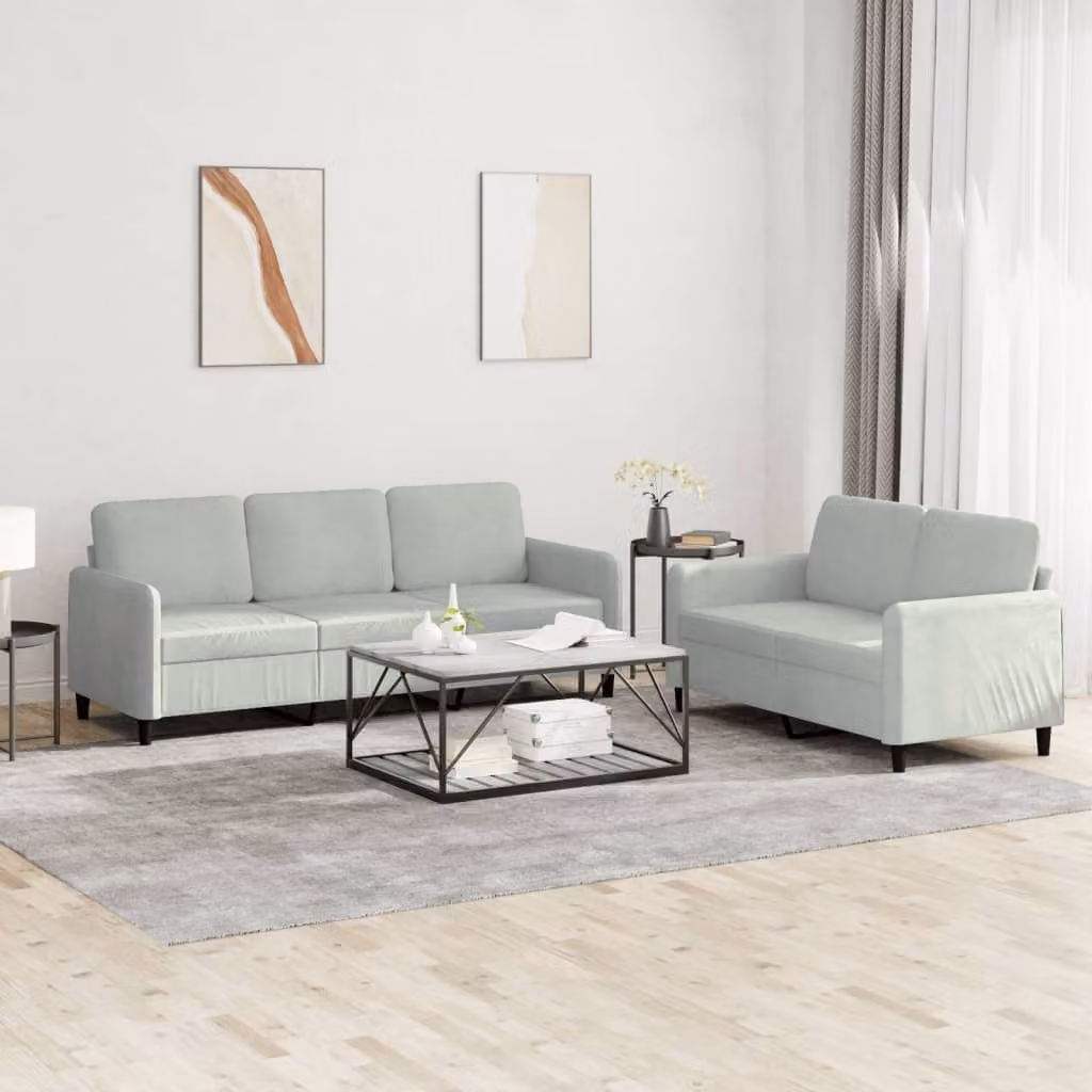 Maison Exclusive - Set divano 2 pezzi in velluto grigio chiaro