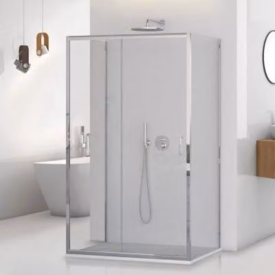 Box doccia Tay a 3 lati con porta scorrevole, forma rettangolare a U, vetro trasparente, L: 150 cm, P: 70 cm, H: 195 cm
