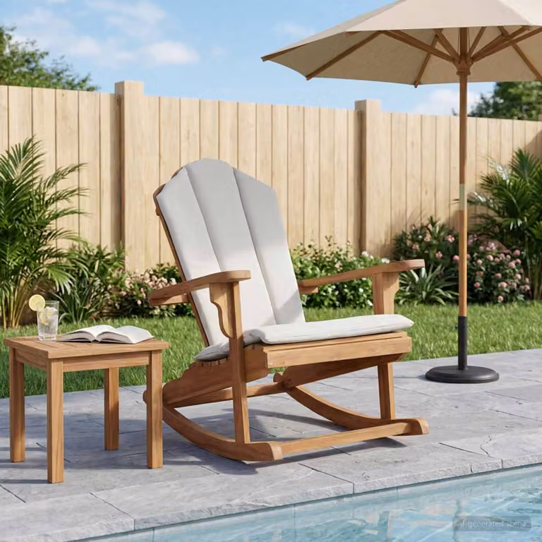 Sedia a dondolo Adirondack da giardino vidaXL in legno di teak beige con cuscini inclusi