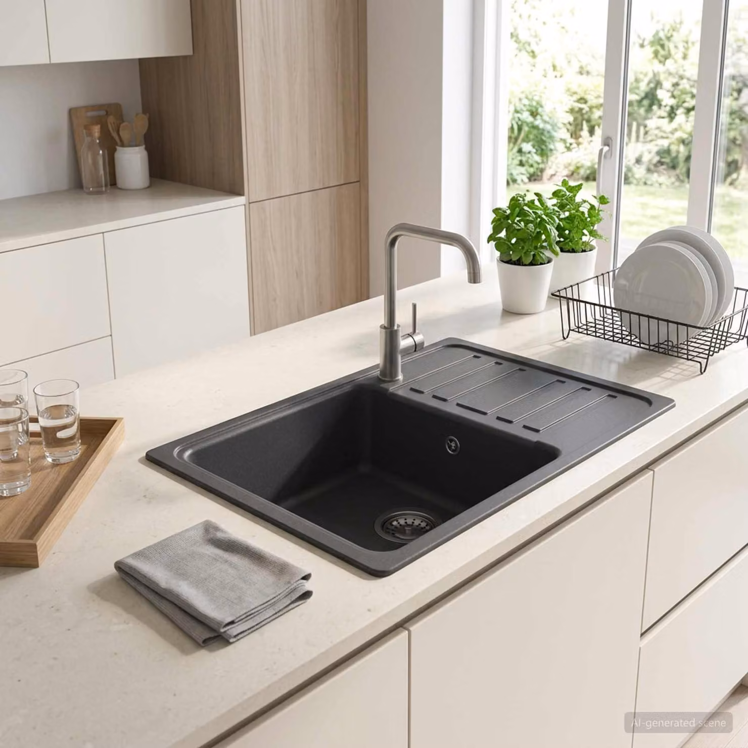 Lavello da cucina con gocciolatoio vidaXL in granito grigio L/P/H: 57.5 x 46 x 28 cm