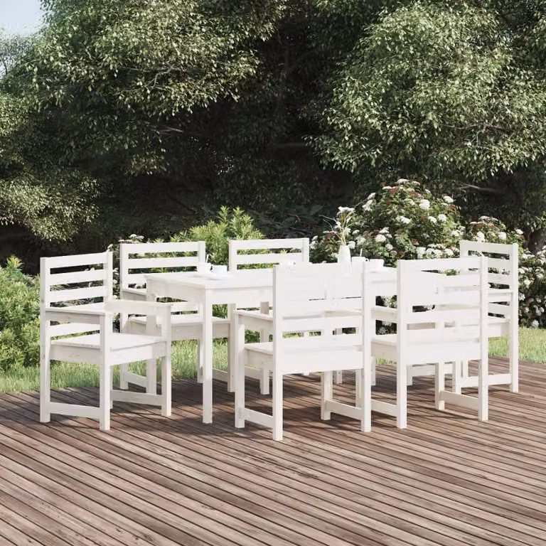 Maison Exclusive - Set da Pranzo per Giardino 7pz Bianco in Legno Massello di Pino