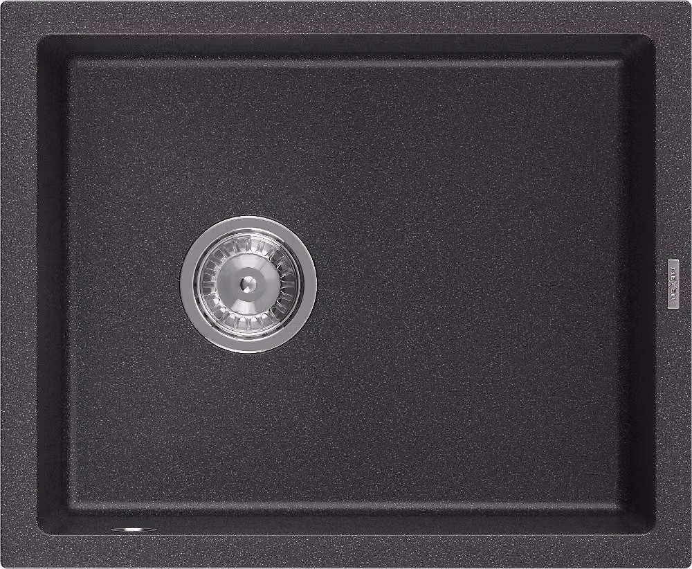 Mexen Pedro lavello in granito a 1 vasca 560 x 460 mm, nero punteggiato, sifone cromato - 6508561000-76