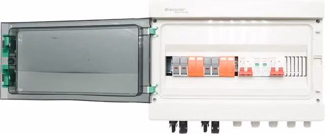 Quadro di protezione DC/AC Breckner Germany per sistemi fotovoltaici da 3–6 kW con inverter ON/OFF Grid, bianco, montaggio a parete