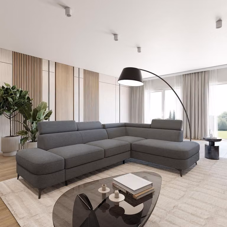 Divano ad angolo Masseno AVISE Q R-S con funzione letto a L, divano con contenitore, divano da salotto, divano, divano letto, set divani - Grigio, QUELLE 92