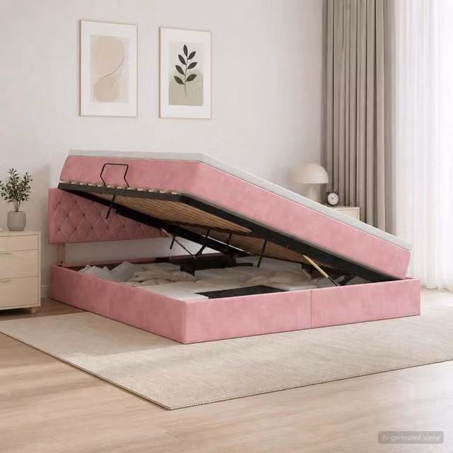 Letto con Contenitore vidaXL in Velluto Rosa e Bianco con Testiera, L/P/H: 160 x 200 x 204 cm – 1