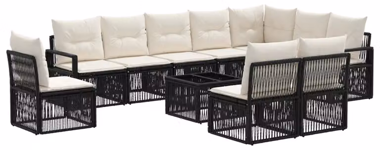 Set Divano da Giardino 11 pcs Nero polyrattan