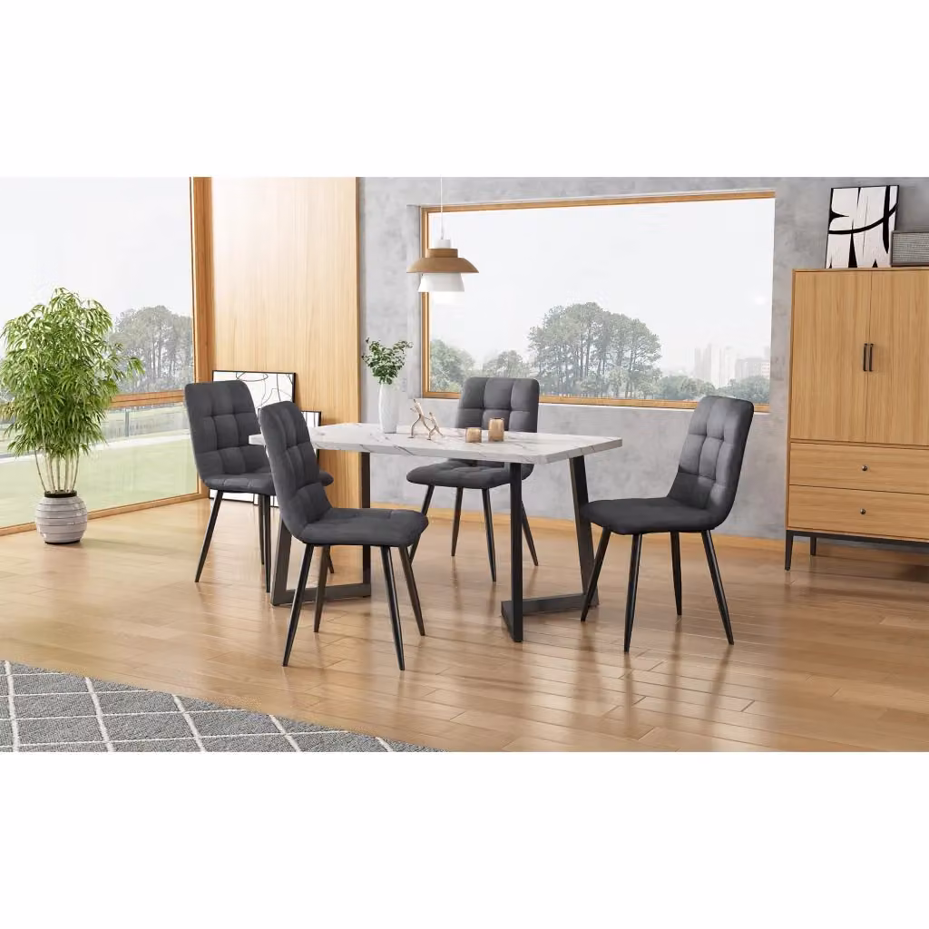Set di 4 sedie da pranzo moderne in tessuto grigio con gambe in metallo e legno – 2