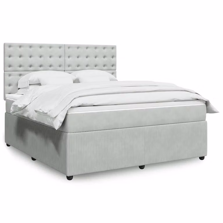 vidaXL Giroletto a Molle con Materasso Ibrido in Velluto Grigio Chiaro L/P/H: 180 x 200 cm