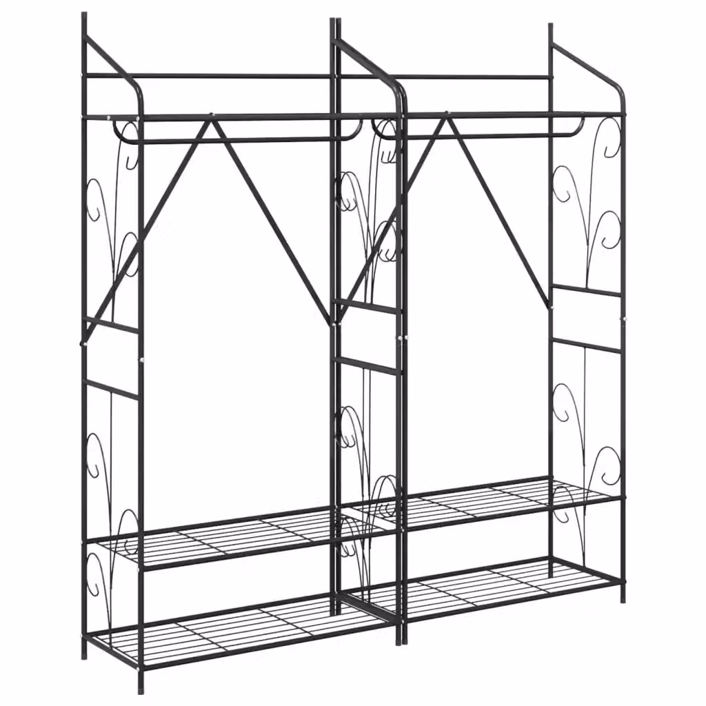 Set di 2 Armadi Aperti Moderni vidaXL in Metallo Nero Opaco con Ripiani e Appendiabiti, L/P/H: 78 x 36 x 158 cm – 2
