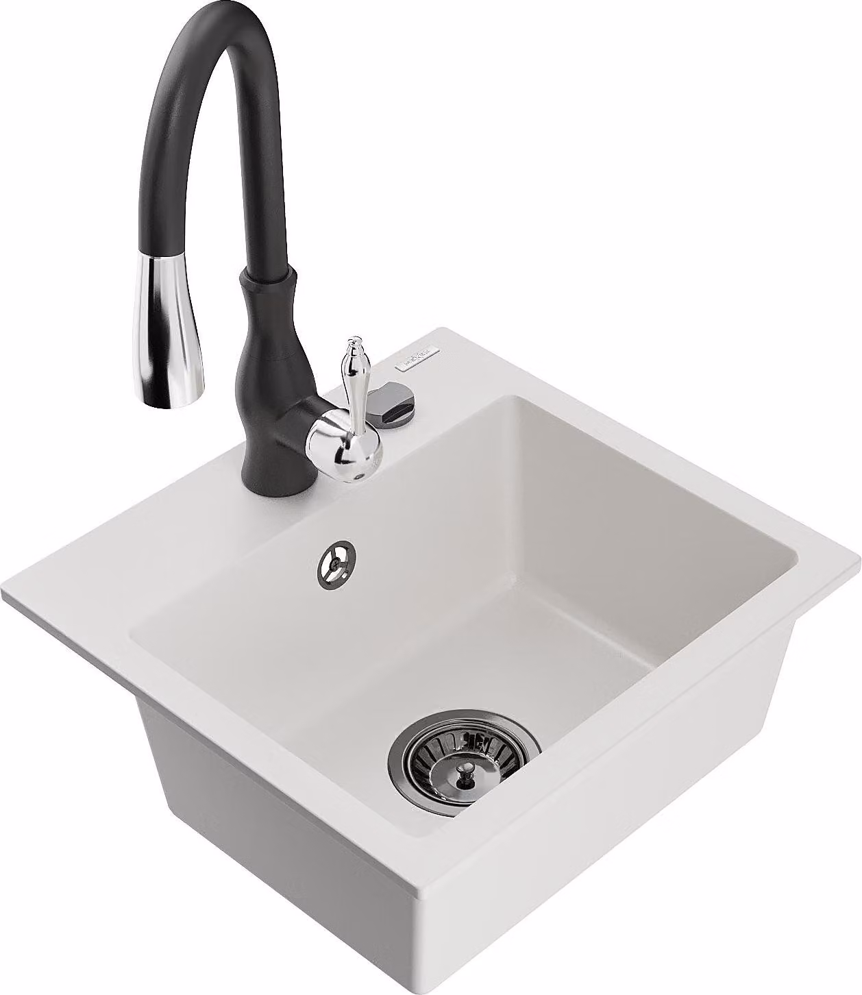 Mexen Milo lavello da cucina in granito con 1 vasca e rubinetto Savita, bianco - 6505-20-672601-70