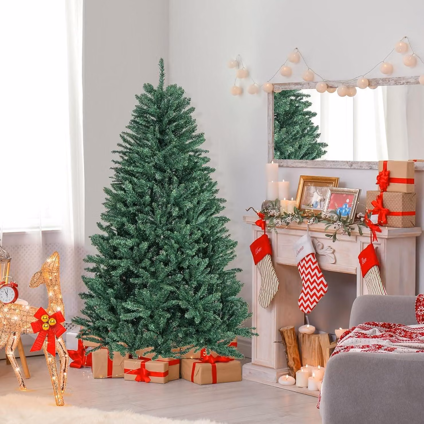 Albero di Natale artificiale, albero di Natale decorativo, albero di Natale artificiale con luci, albero di Natale per interni, altezza 180 cm
