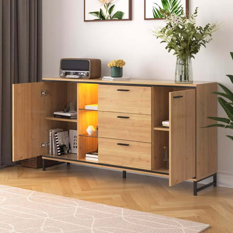 okwish Cassettiera, cassettiera alta in legno con 2 ante, adatta per soggiorno, camera da letto, ingresso 1604085 cm