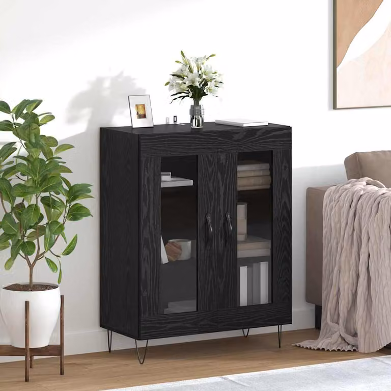 Credenza moderna vidaXL in legno MDF nero L: 69,5 cm, P: 34 cm, H: 90 cm