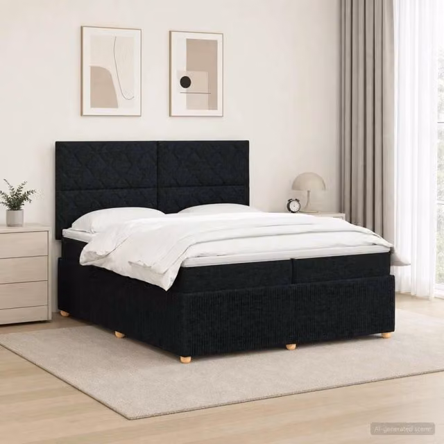 Letto Box Spring vidaXL con Materasso Ibrido e Illuminazione LED Sotto il Letto, Colore Nero e Bianco, L/P: 200 x 200 cm – 1