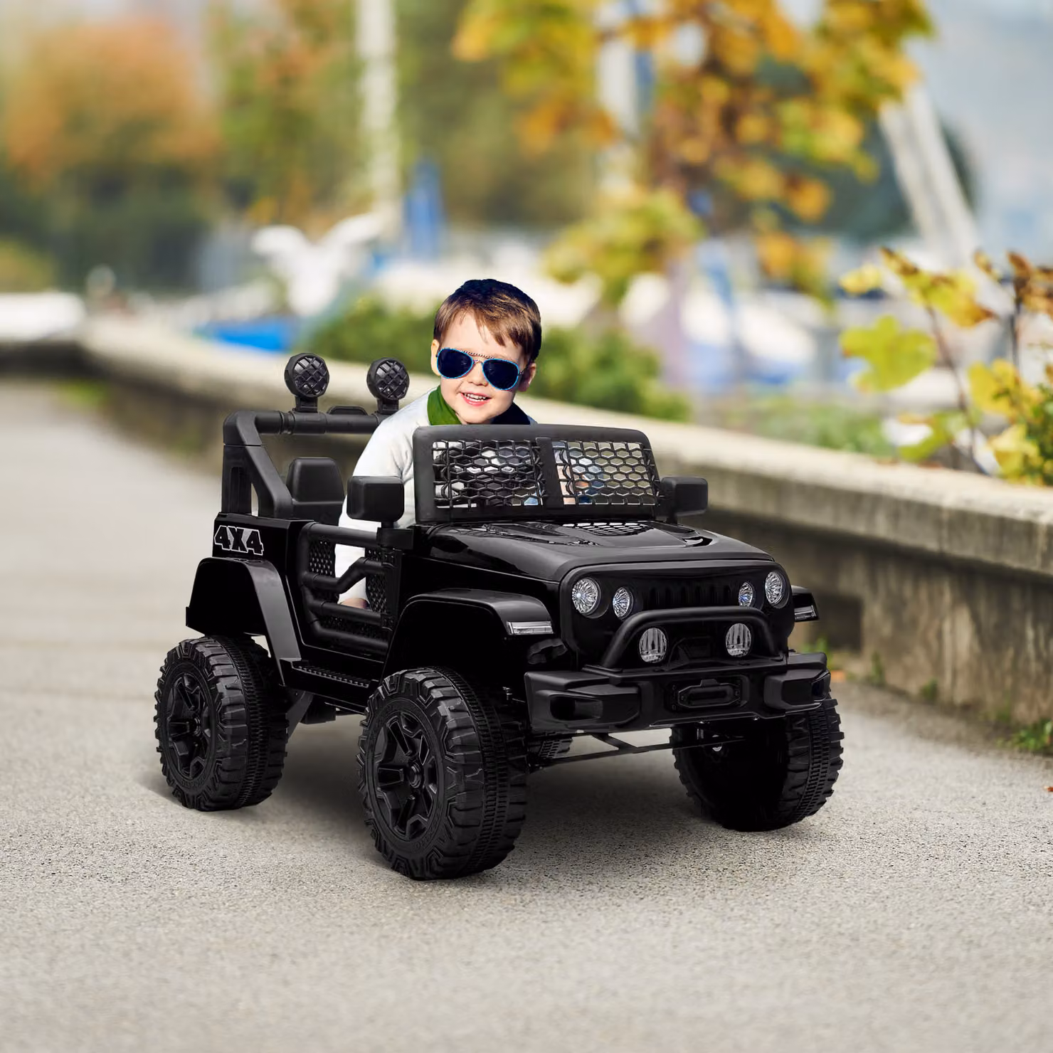 Macchina Elettrica da Corsa per Bambini HOMCOM 12V con Telecomando e Maniglia di Spinta, Nero – 2