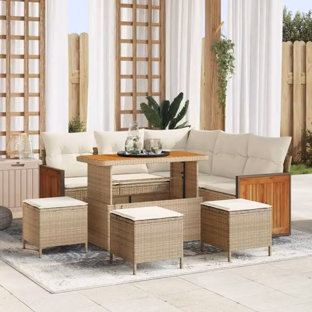 Set Divano da Giardino 9 pz 9-Numero di posti Beige e Crema 3363181