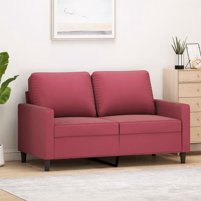 Divano a due posti, colore bordeaux, 120 cm, in velluto
