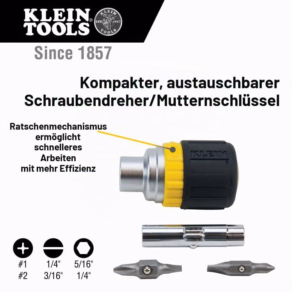 Klein Tools, 32593, Cacciavite a rinvio multifunzione, 6 in 1, utensile compatto con