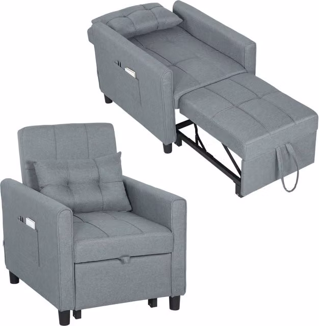 Divano Letto Pieghevole Click Clack Moderno con Schienale Regolabile e Braccioli, Grigio – 1