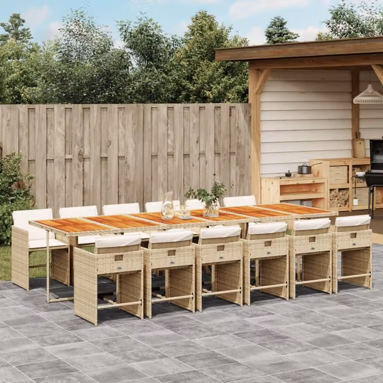 Maison Exclusive - Set da Pranzo da Giardino 13 pz con Cuscini Beige in Polyrattan