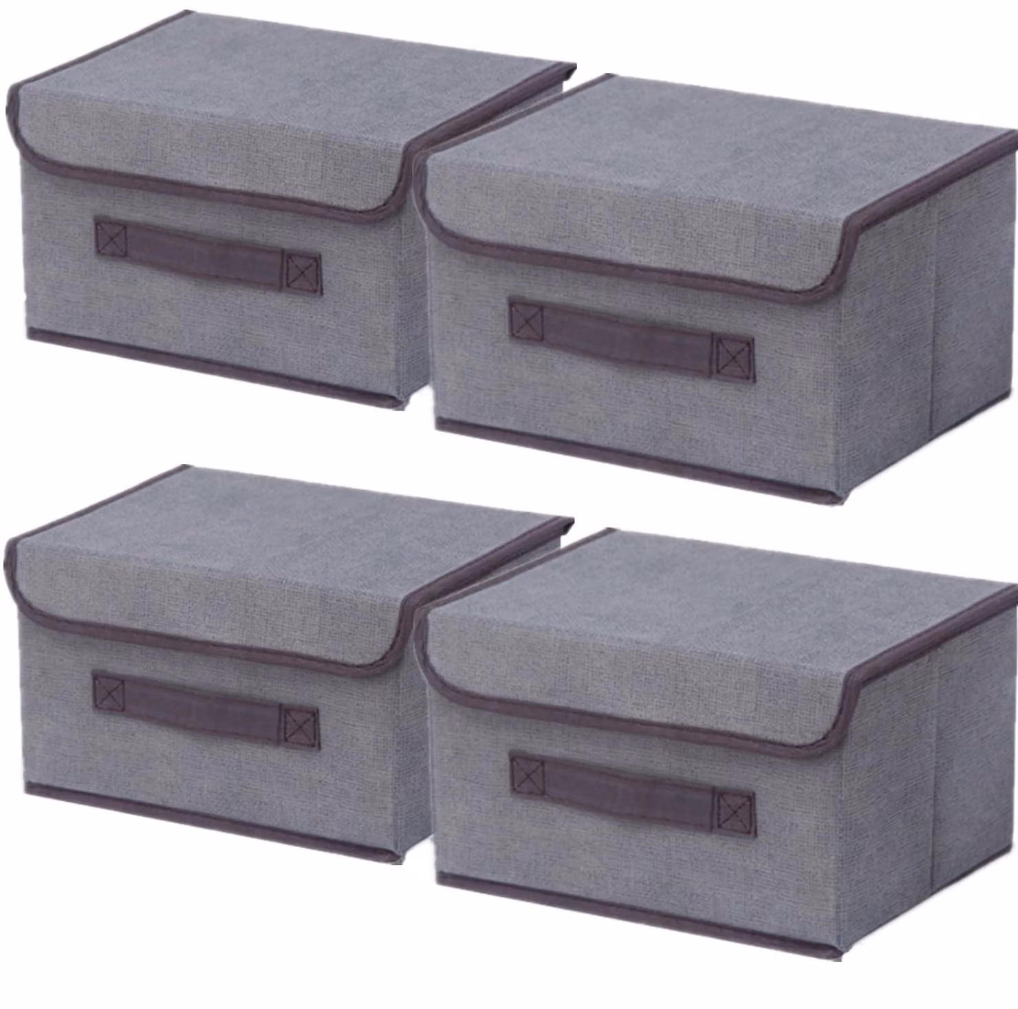 4 contenitori pieghevoli in tessuto con coperchio, dimensioni 26x19x16 cm, per l'organizzazione degli spazi - colore grigio