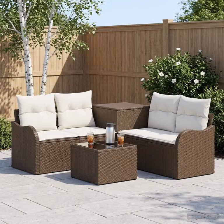 vidaXL Set di divani da giardino componibile a L con tavolino, marrone e bianco crema