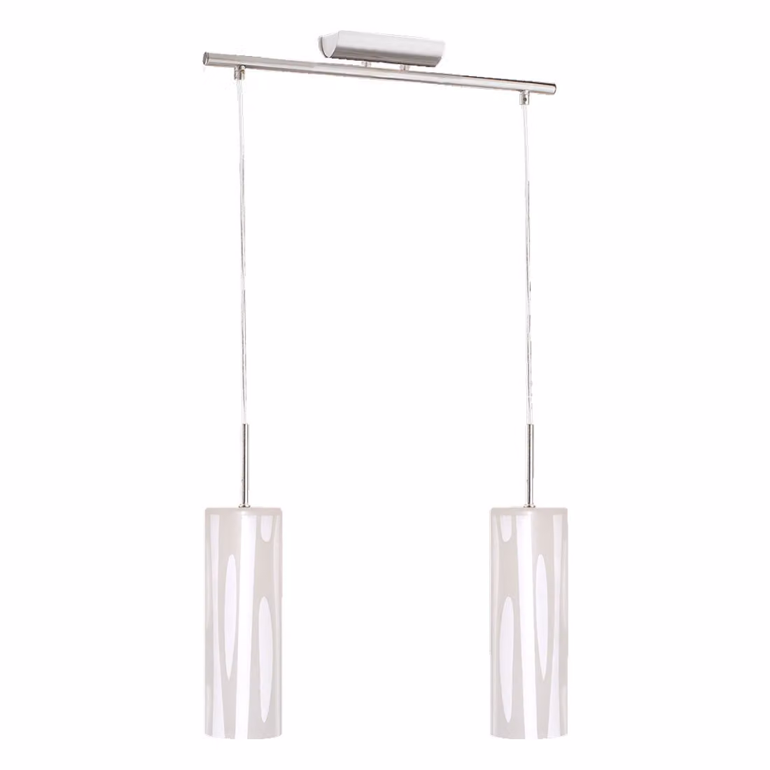 Lampada a sospensione SOLEI, 2 attacchi E27/40W, bianco opaco. Dimensioni: lunghezza 400, larghezza 138, altezza 1100. Dimmerabile