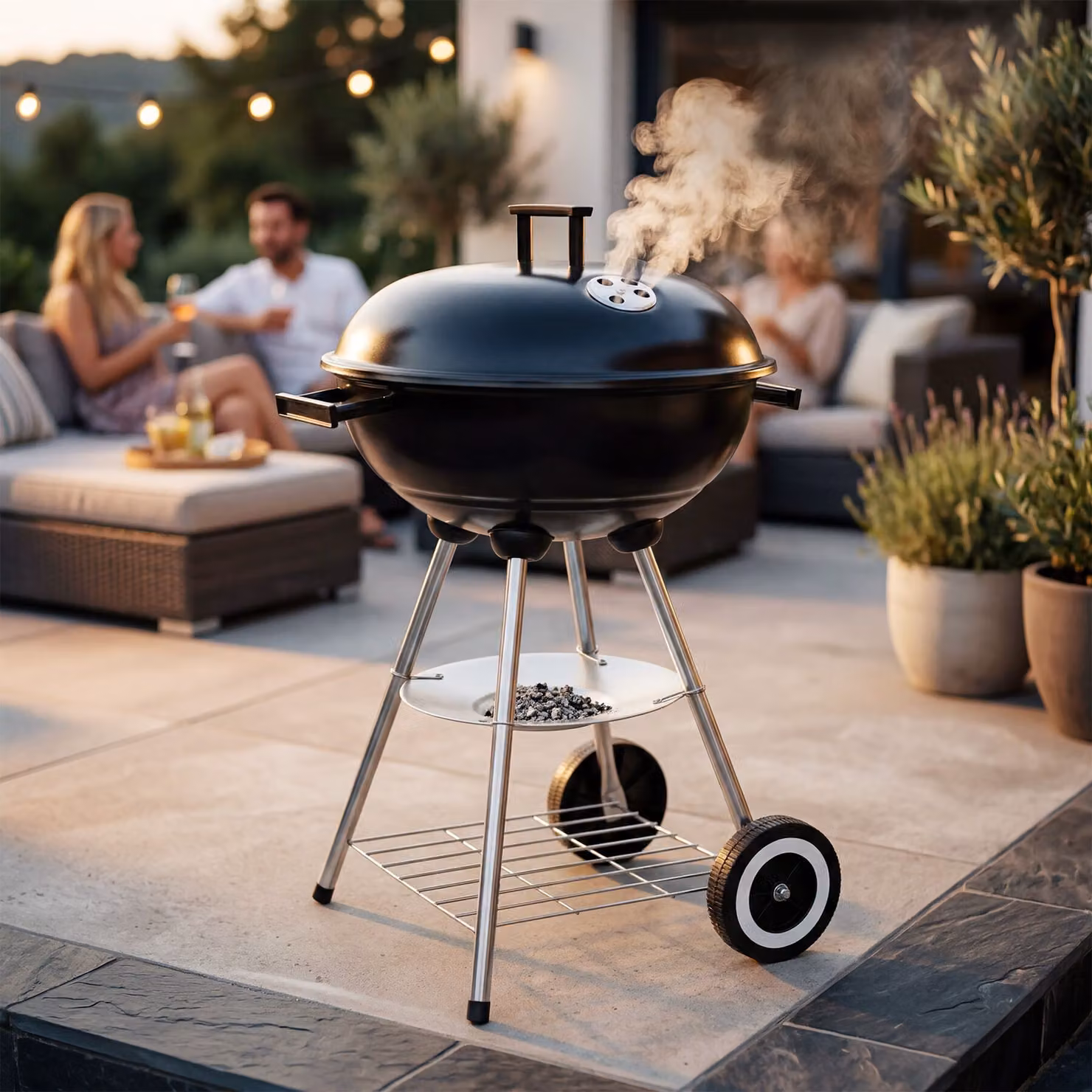 Barbecue a sfera kettle tectake nero e argento con 2 ruote e vaschetta raccogli cenere rimovibile – 3