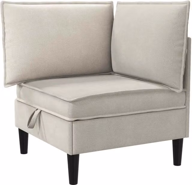 Divano Angolare Moderno in Velluto Beige con Contenitore per il Soggiorno