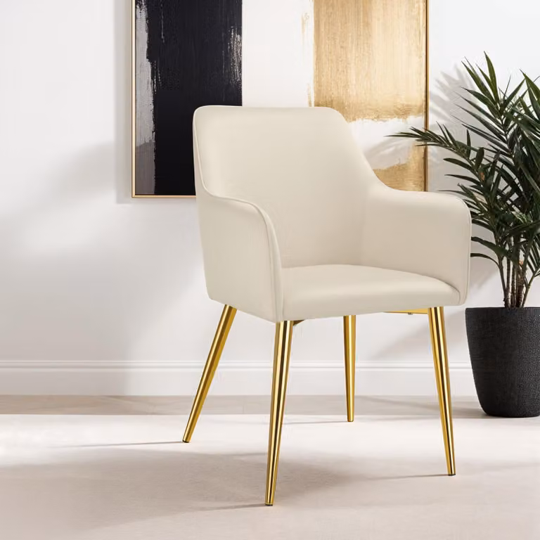 Set di 2 poltrone Avane TecTake GmbH in velluto beige con design scandinavo per soggiorno, cucina o sala da pranzo, L: 63,5 cm, P: 55,0 cm, H: 86,5 cm