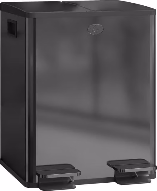 Pattumiera da cucina HOMCOM in acciaio inossidabile con 2 scomparti da 20 L, coperchio soft close e pedale, colore nero, L: 45,8 cm, P: 36 cm, H: 51,6 cm – 1