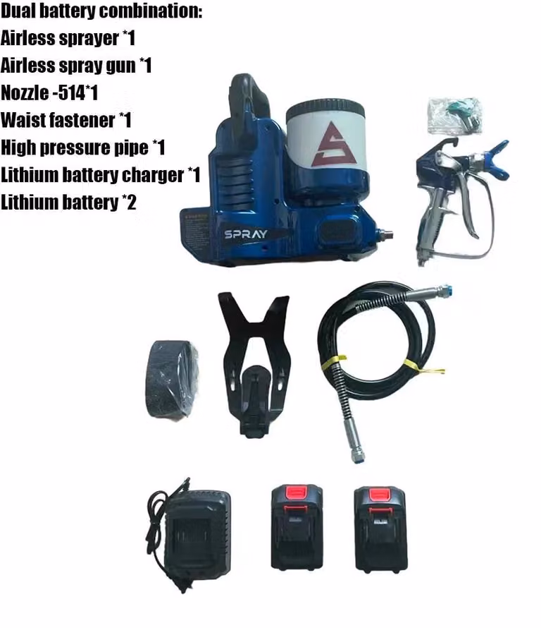 Spruzzatore a pressione senza aria - PTJLQK-001 - Batteria al litio da 21V - Alta pressione - Adatto per vernici a base di lattice - Dispositivo portatile - Kit con 2 batterie