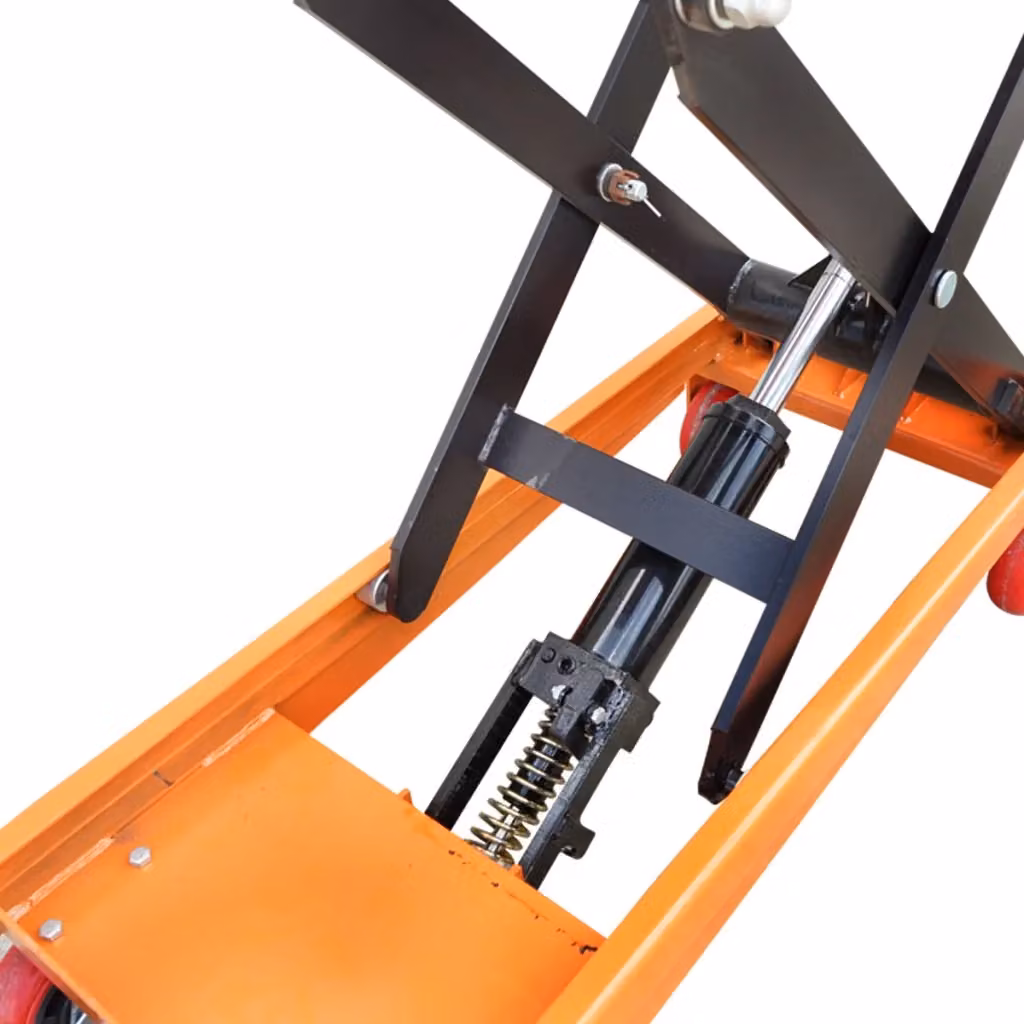 Tavolo di lavoro idraulico mobile a forbice arancione con portata 500 kg, Altezza: 90 cm – 2