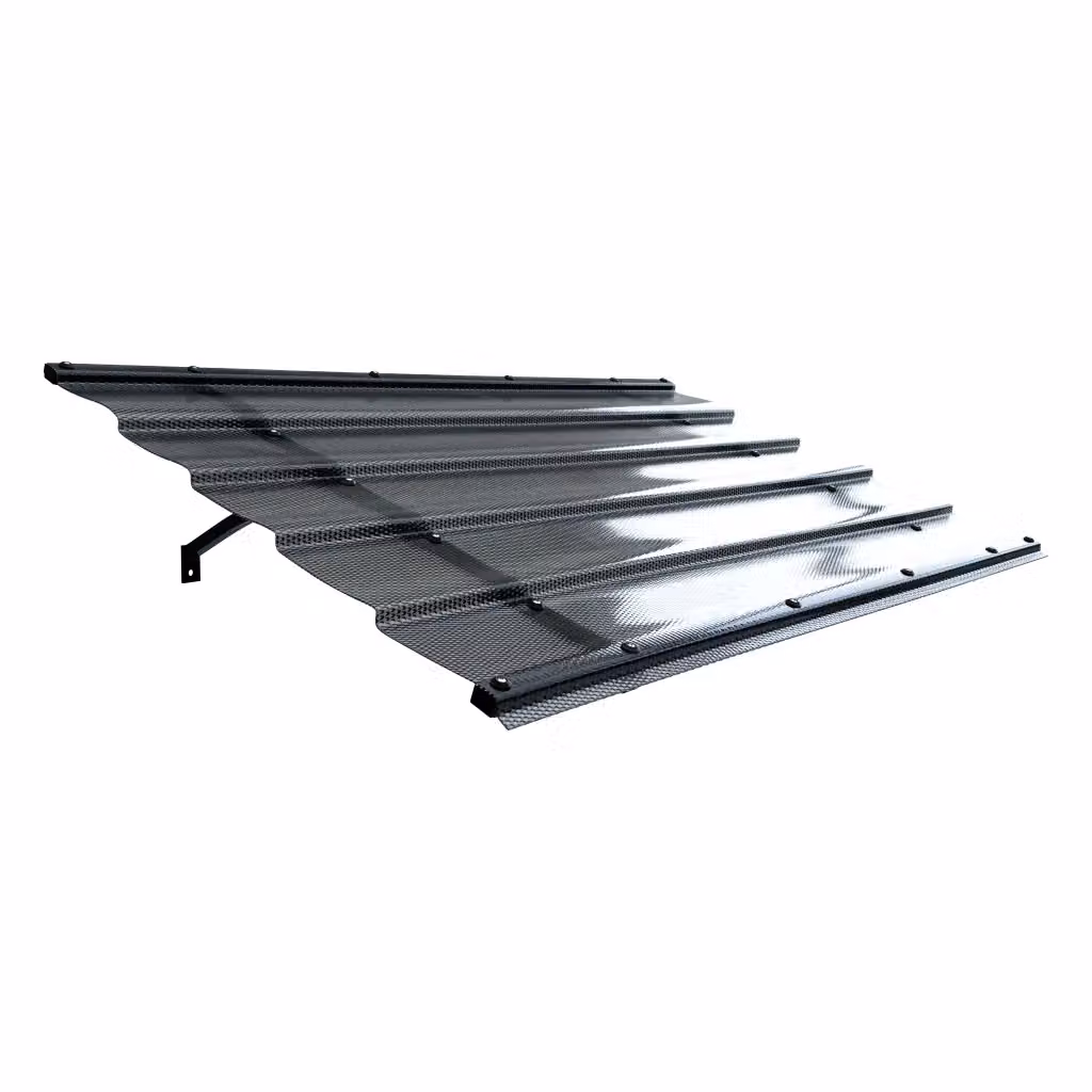 Tettoia a capanna Starkedach Diamonds Straight T-150 con telaio in alluminio e rivestimento monolitico in policarbonato colore grigio antracite 8017 – 2