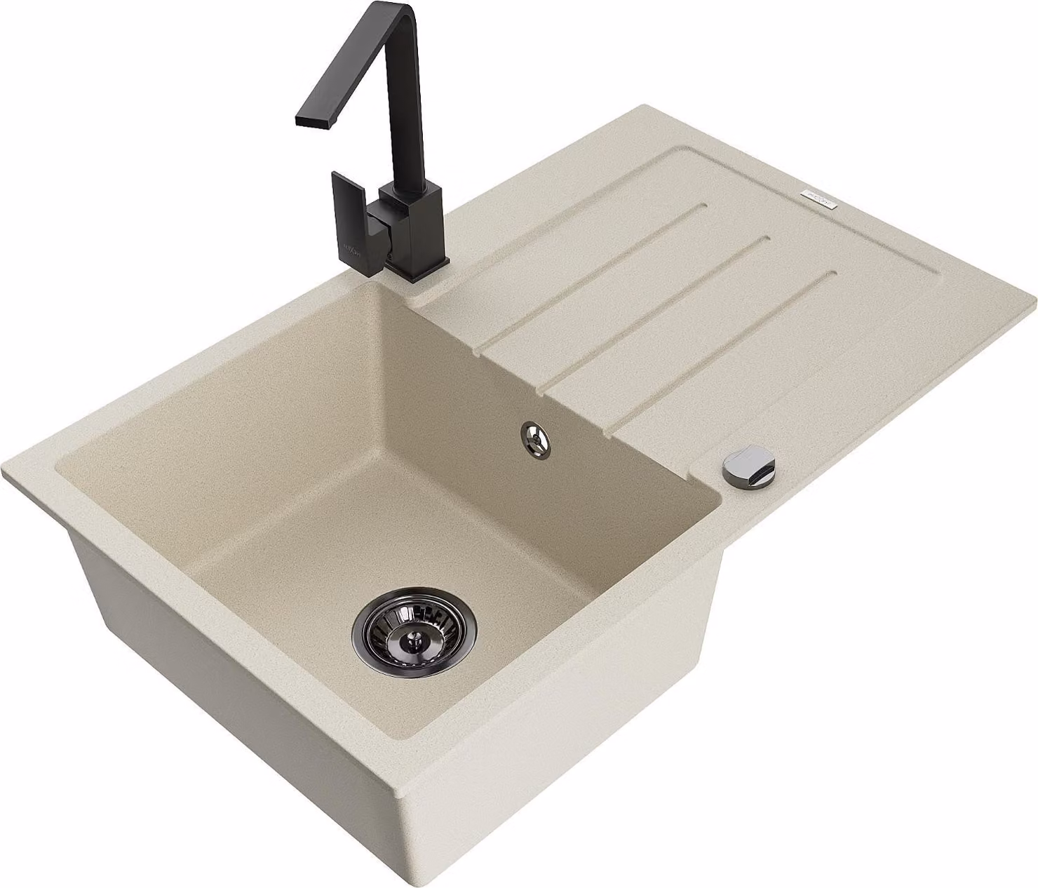 Mexen Bruno lavello in granito a 1 vasca con sgocciolatoio e miscelatore da cucina Rita, beige - 6513-69-670300-70