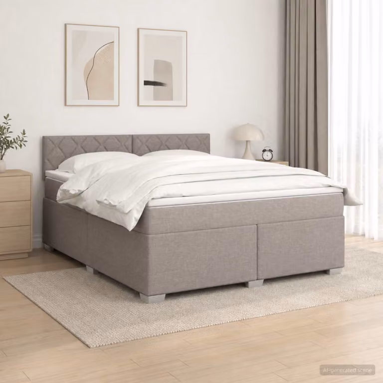 Letto Box Spring vidaXL con Materasso Ibrido e Illuminazione LED, Colore Tortora, L/P: 180 x 200 cm