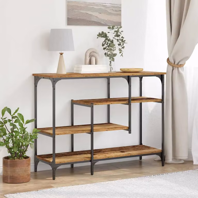 vidaXL Tavolo Console in Stile Industriale in Legno e Metallo, Marrone, L 100 x P 35 x H 75 cm