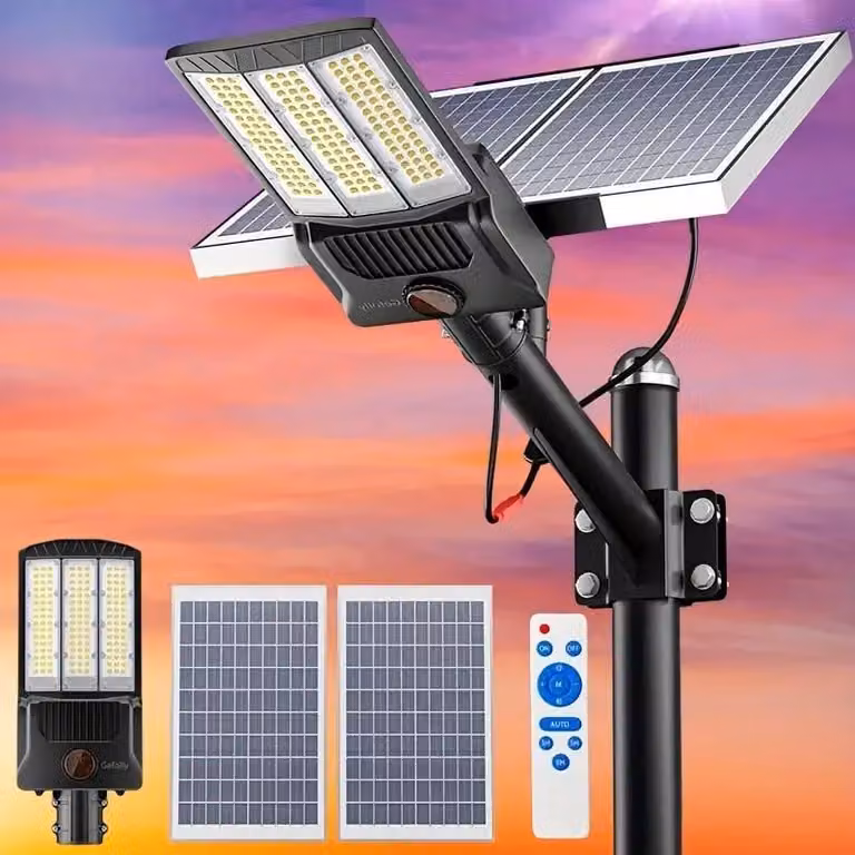 Lampione solare da esterno - 25000 mAh - Doppio pannello solare - Sensore di movimento - Grado di protezione IP65 - Dimmerabile - LED