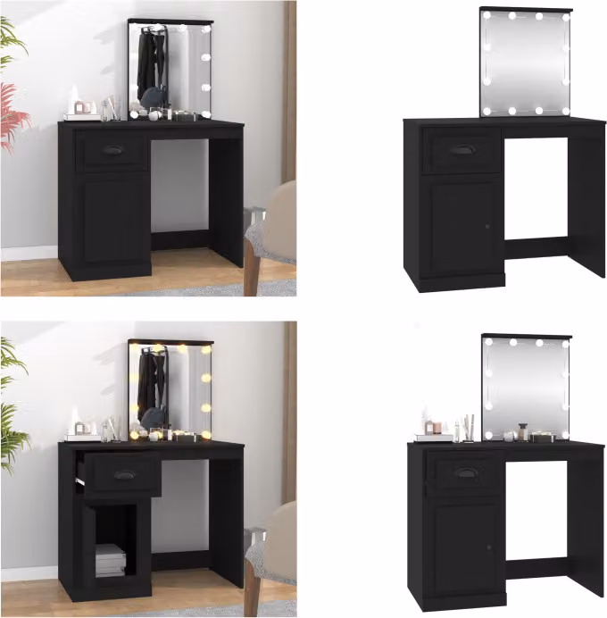 vidaXL Tavolino da toilette con LED nero 90x50x132,5 cm in legno - Tavolino da toilette - Tavolino da trucco - Tavolino da cosmesi - Tavolino da toilette