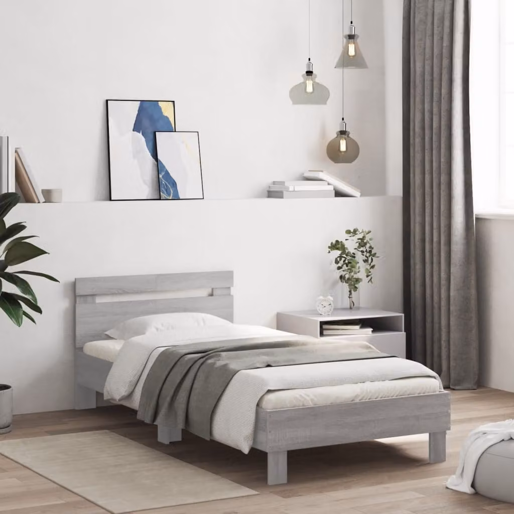 vidaXL Giroletto con Testiera in Legno Multistrato Grigio Sonoma L/P/H: 100 x 200 cm