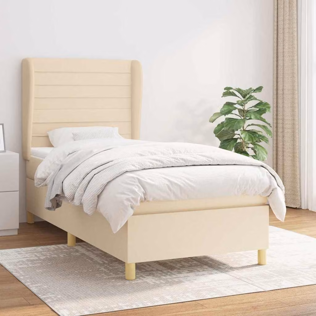 vidaXL Letto Ibrido con Giroletto a Molle e Materasso con Tasche Individuali, Colore Beige e Bianco, L/P: 90 x 200 cm