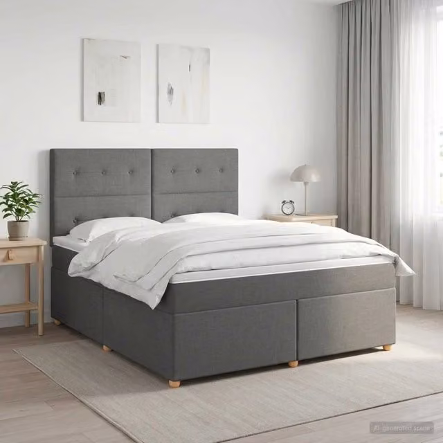 Letto box spring ibrido vidaXL con materasso a molle insacchettate e base contenitore, Grigio Scuro, L/P: 140 x 200 cm