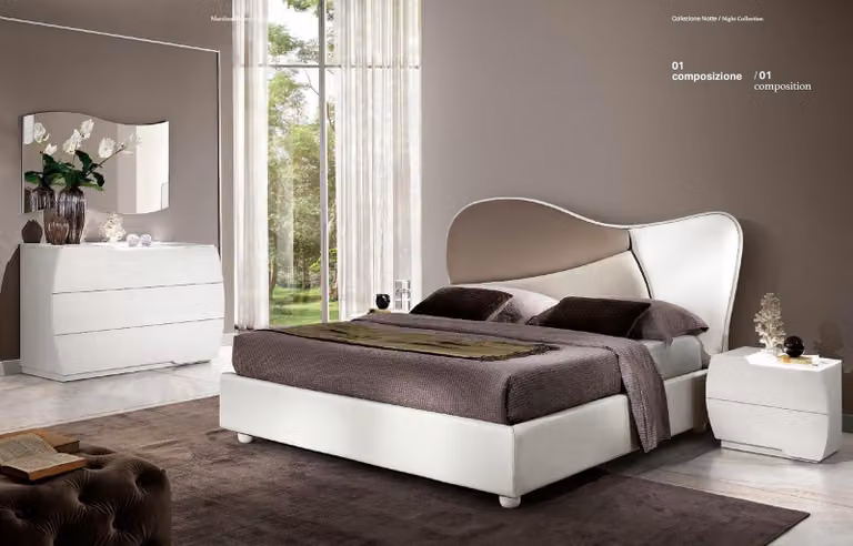 Schlafzimmer Bett Nachttisch Kommode Spiegel Garnitur Weiß Modern Luxus Set 5tlg