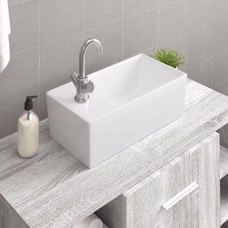 Lavandino da appoggio vidaXL in ceramica bianca, rettangolare, L 48 cm x P 25 cm x H 15 cm