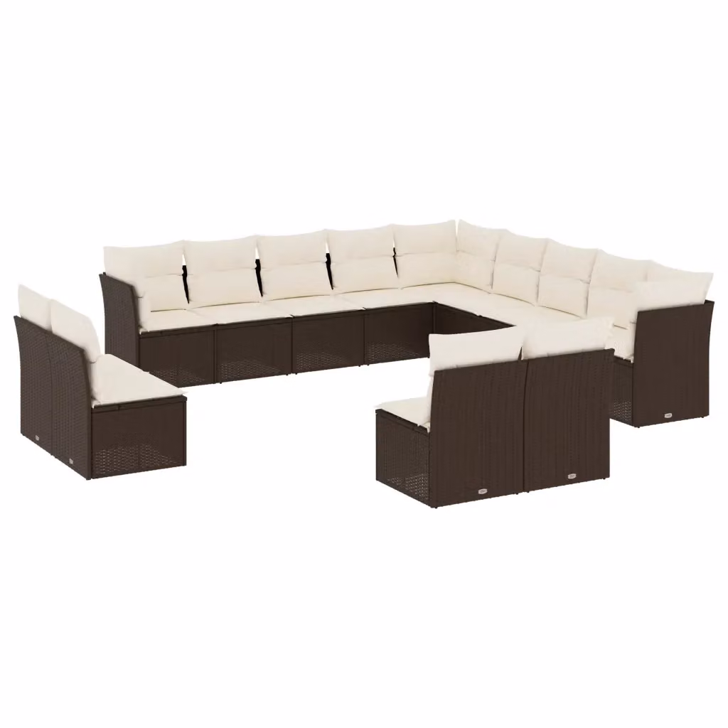 vidaXL Set Divani da Giardino 13 pz in Polyrattan Marrone con Cuscini e Coperture Rimosse – 2